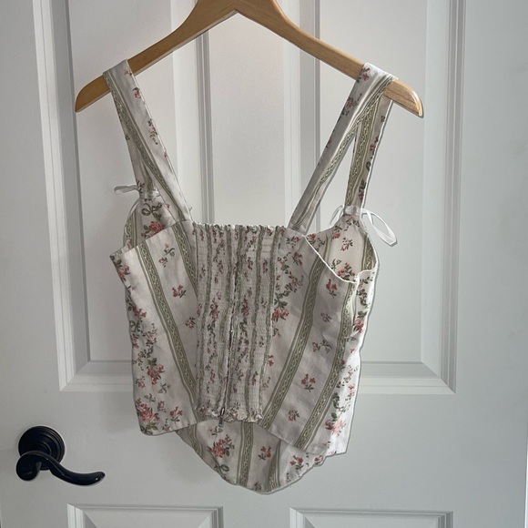 Reformation Minton Linen 100% Linen Floral Striped Sleeveless Top Bustier Sz 8 - Picture 6 of 13